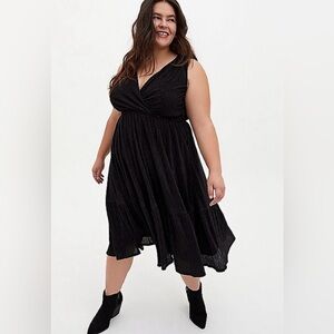 torrid Black skater surplus crinkle knit Sleeveless V-Neck Tiered Dress NWT